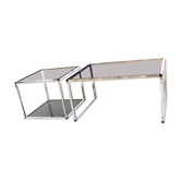 Pair of Coffee Tables in chromed metal and smoked glass, Italy 70's