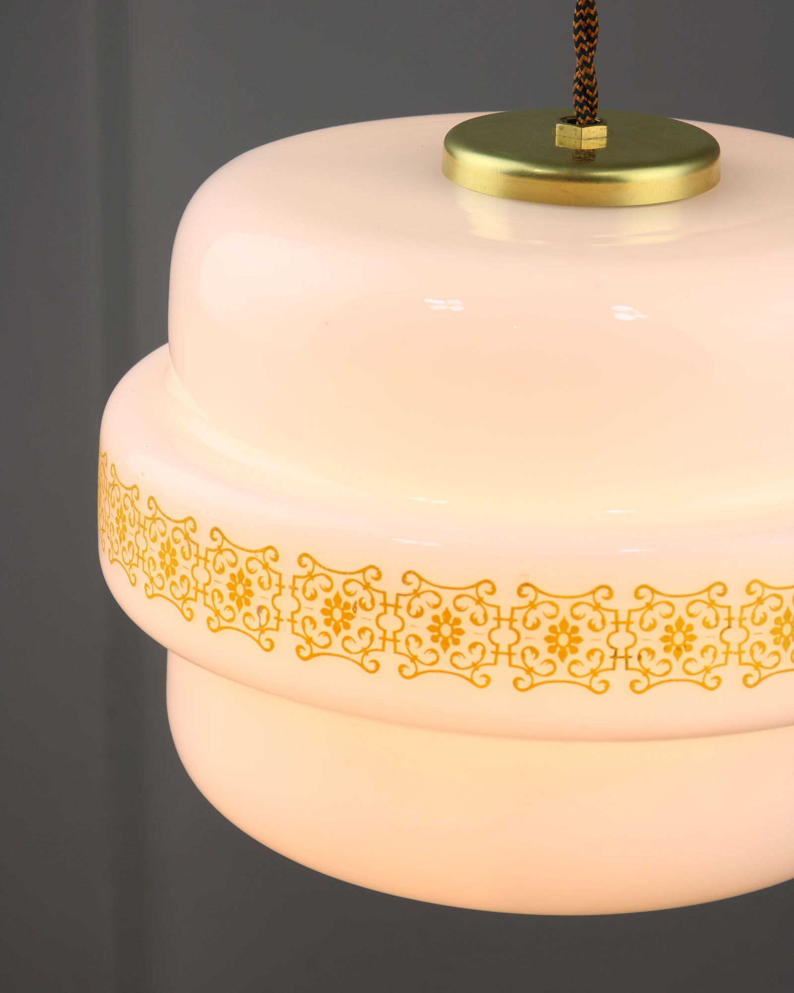 Mid-century Glass & Brass Pendant Lamp