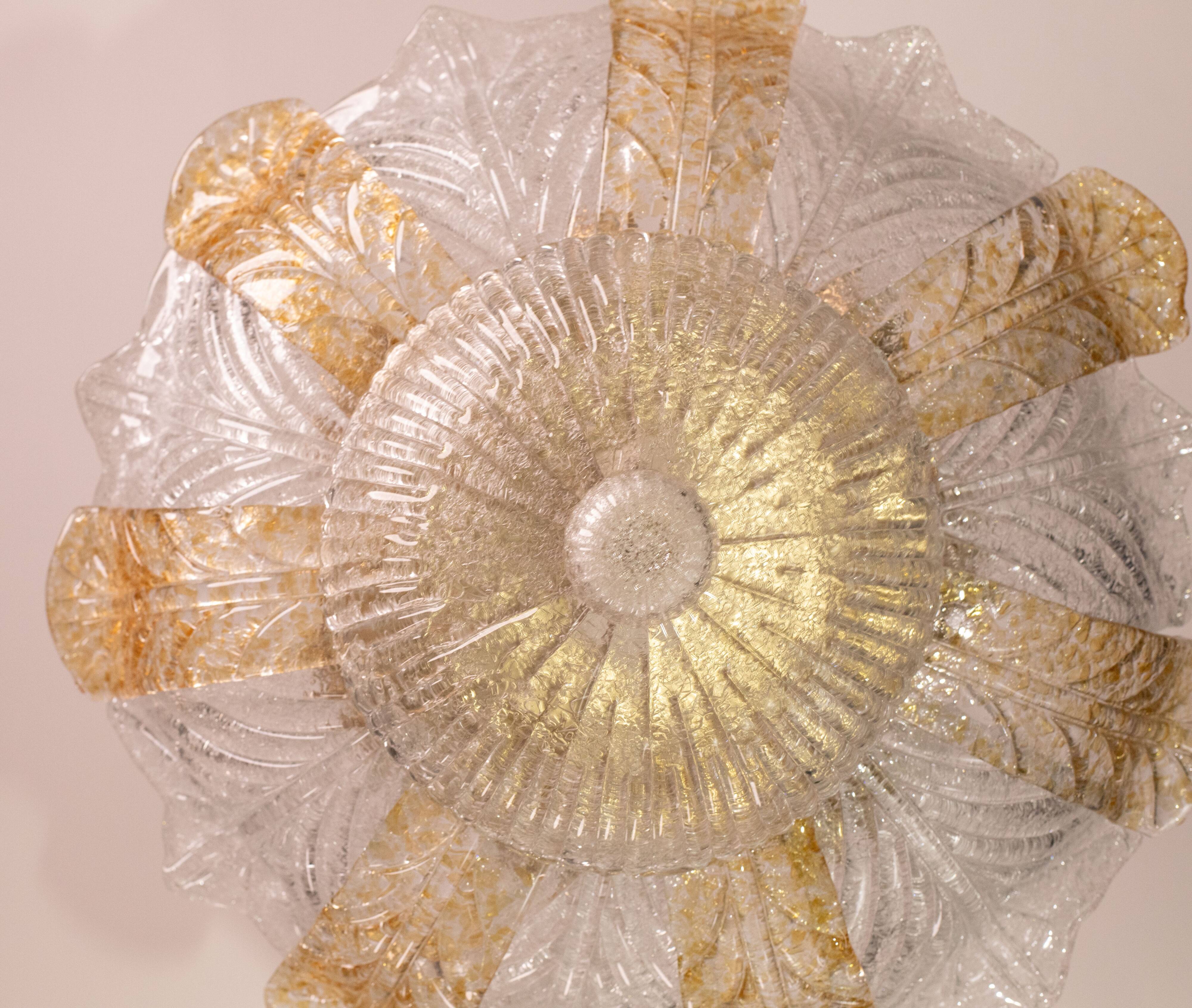 Italian Orange and Trasparent and Murano Glass Ceiling Light