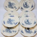 8 Large Vintage Sarreguemines Flanders and Surrey Dinner Plates, White Decor