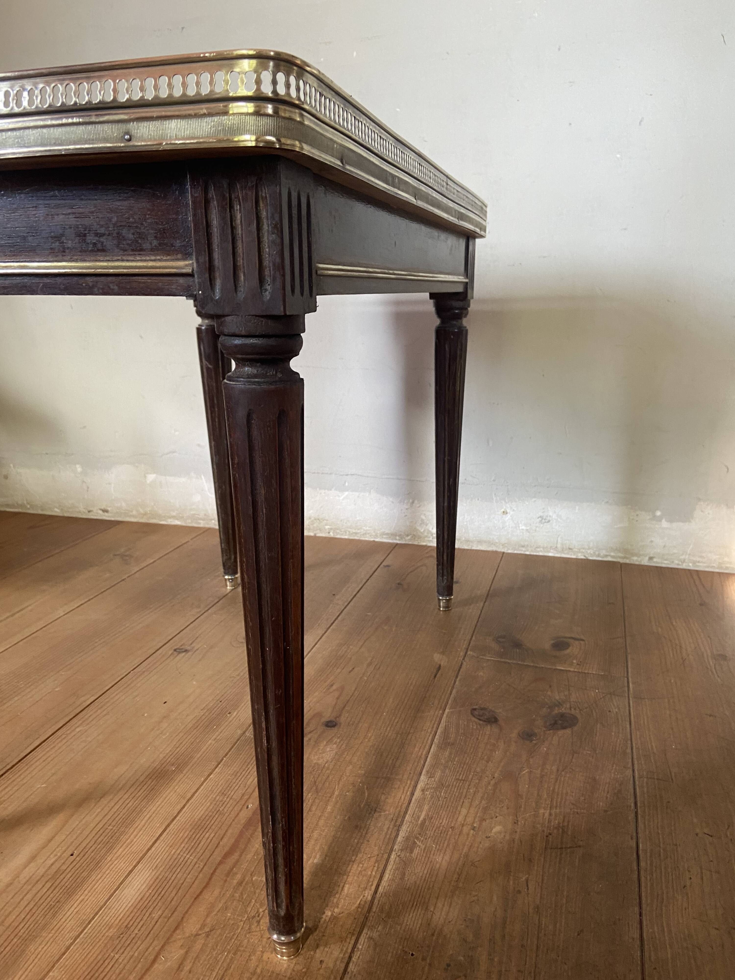 Louis XVI Style coffee table, marble wood and brass