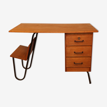 Bureau vintage Spirol en bois et métal 1950