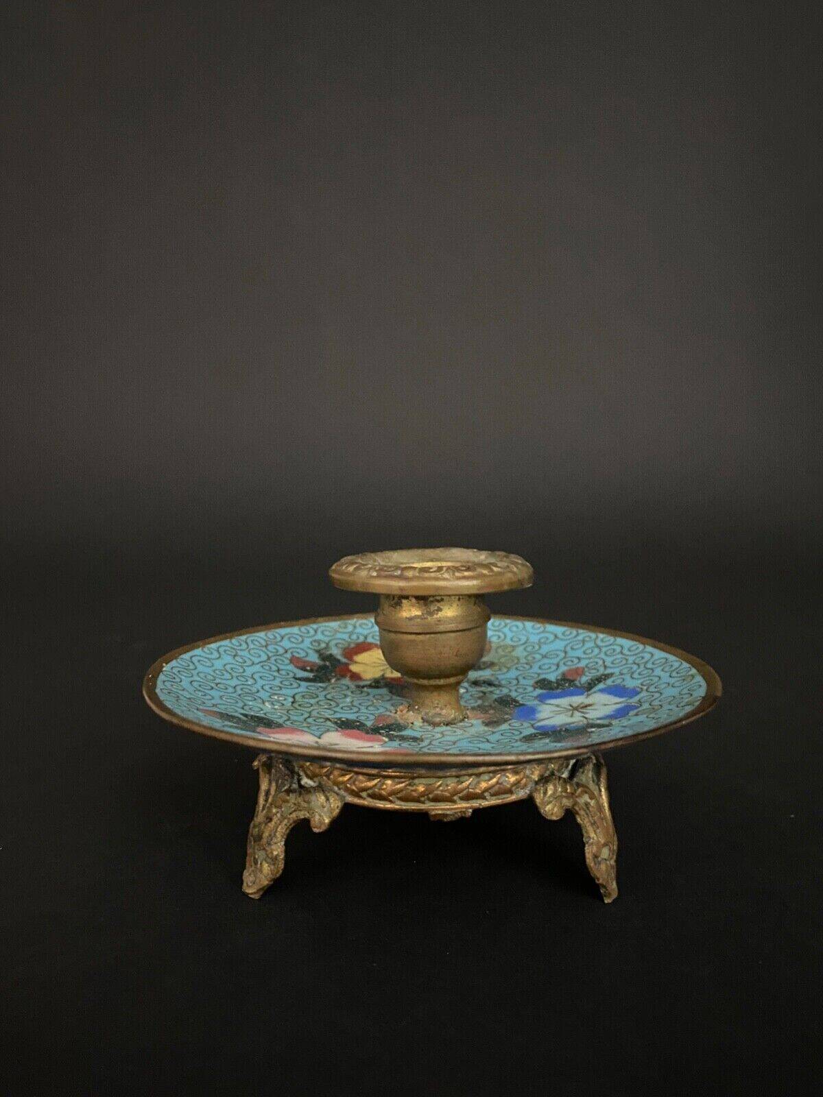 Napoleon III hand candle holder in cloisonné bronze, late 19th century