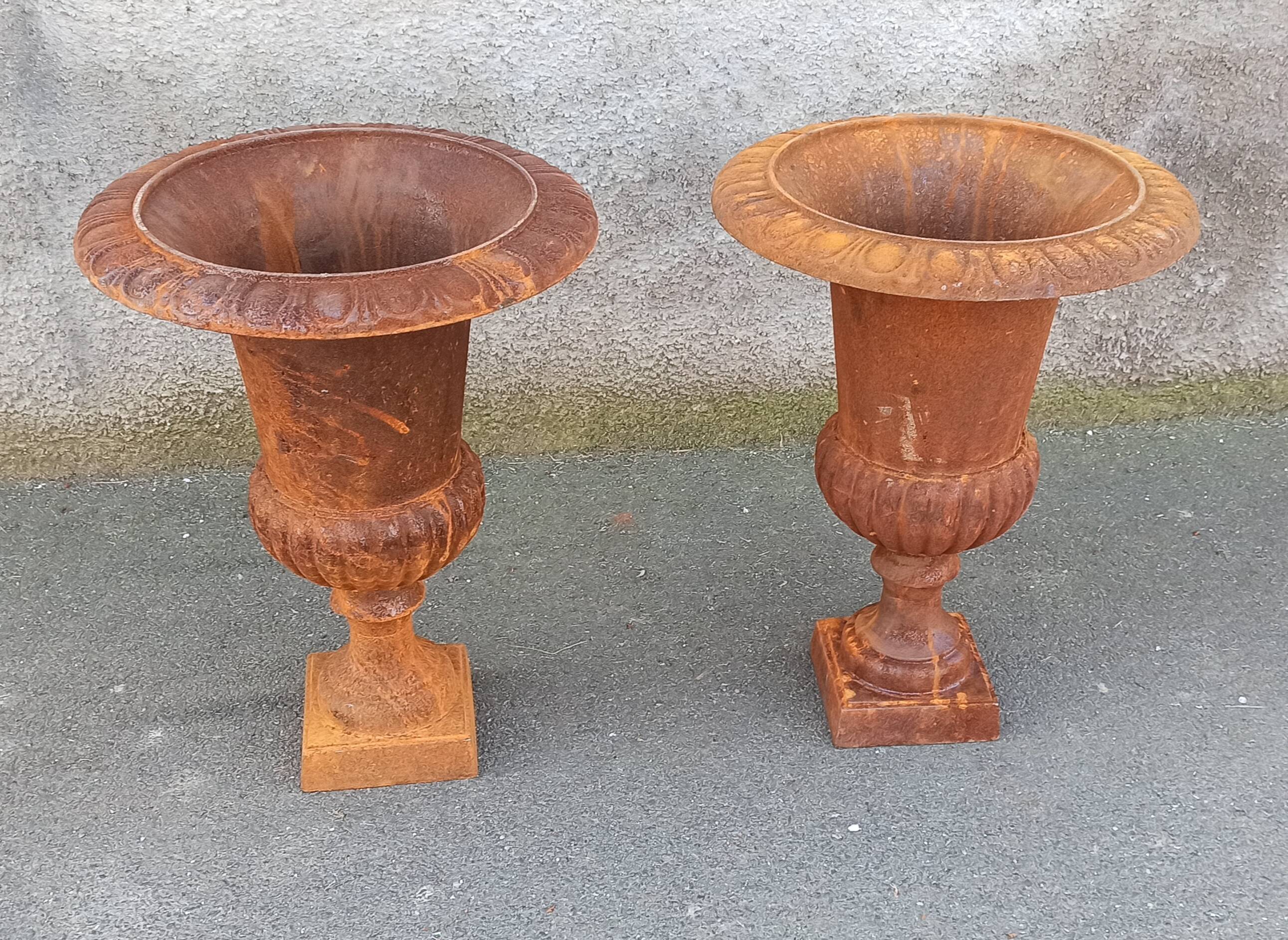 Pair of Medici type vase in cast iron