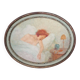 Ancient oval painting of a sleeping woman in oil on wood panel.