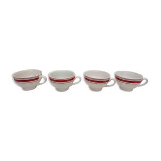 Set of 4 breton bowls with white vitrified ceramic handle, orange border