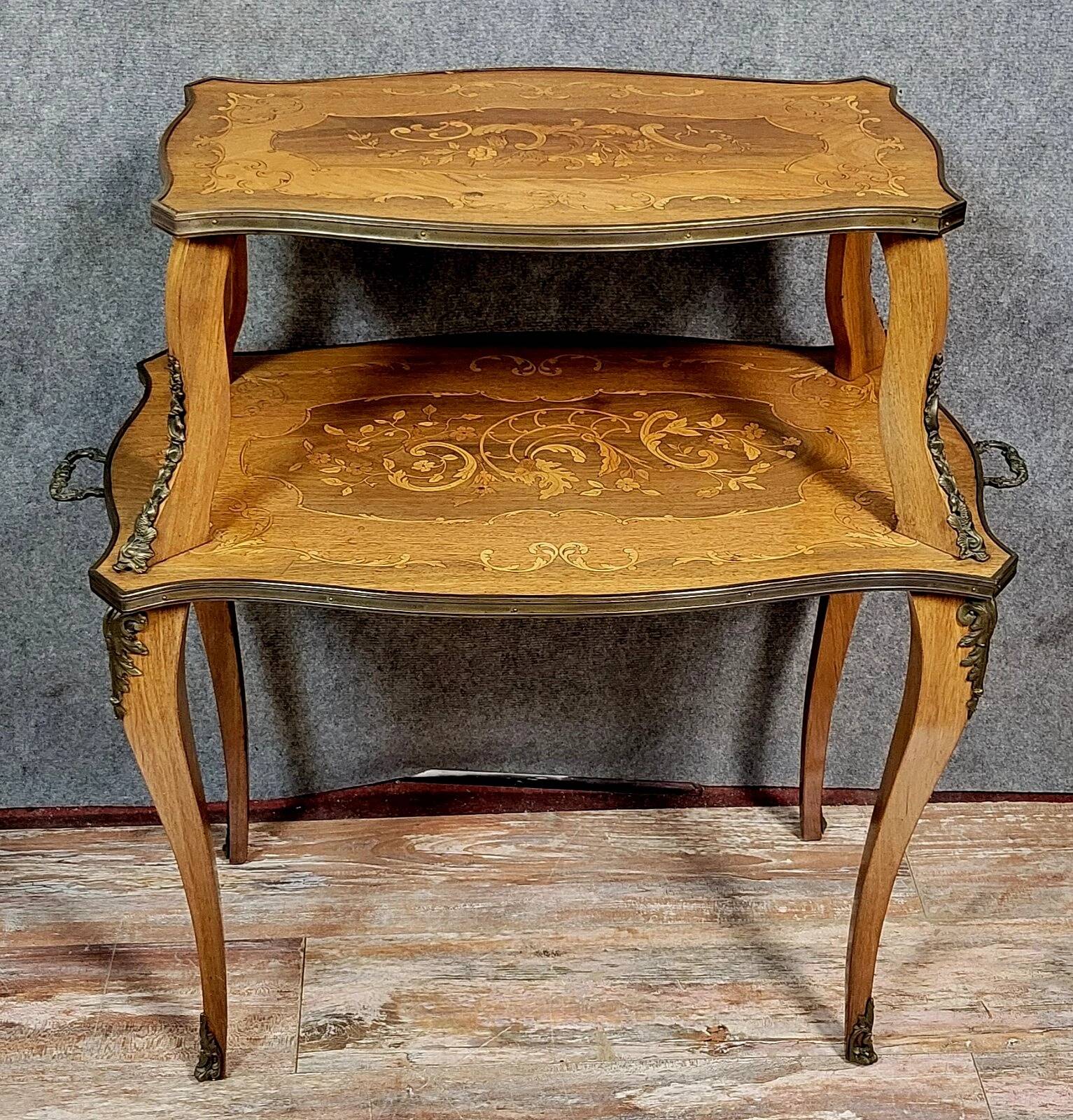 Double-top tea table in marquetry from the Napoleon III period