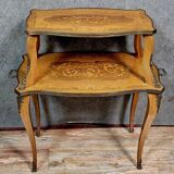 Double-top tea table in marquetry from the Napoleon III period