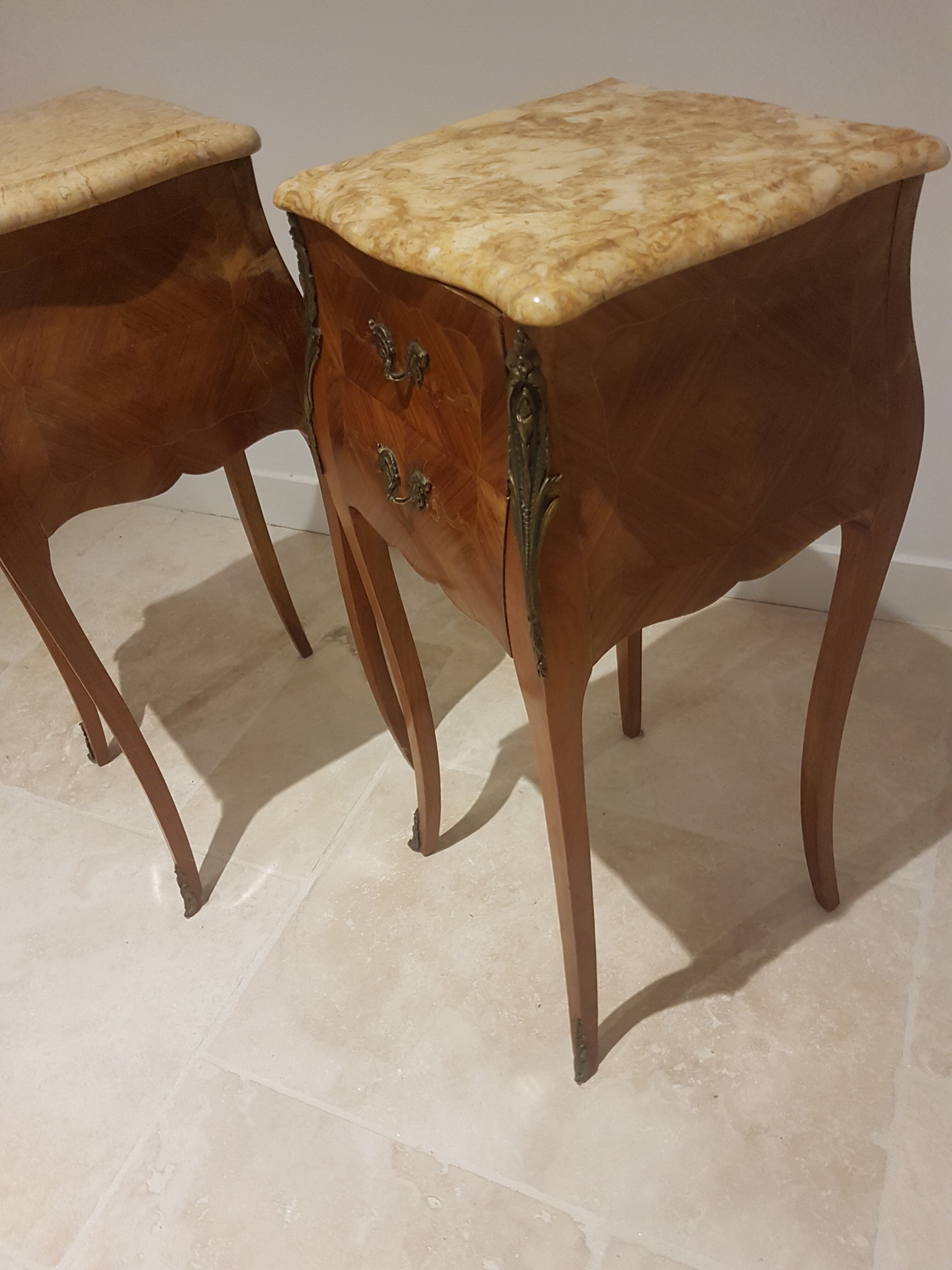 Pair of bedside tables marble top