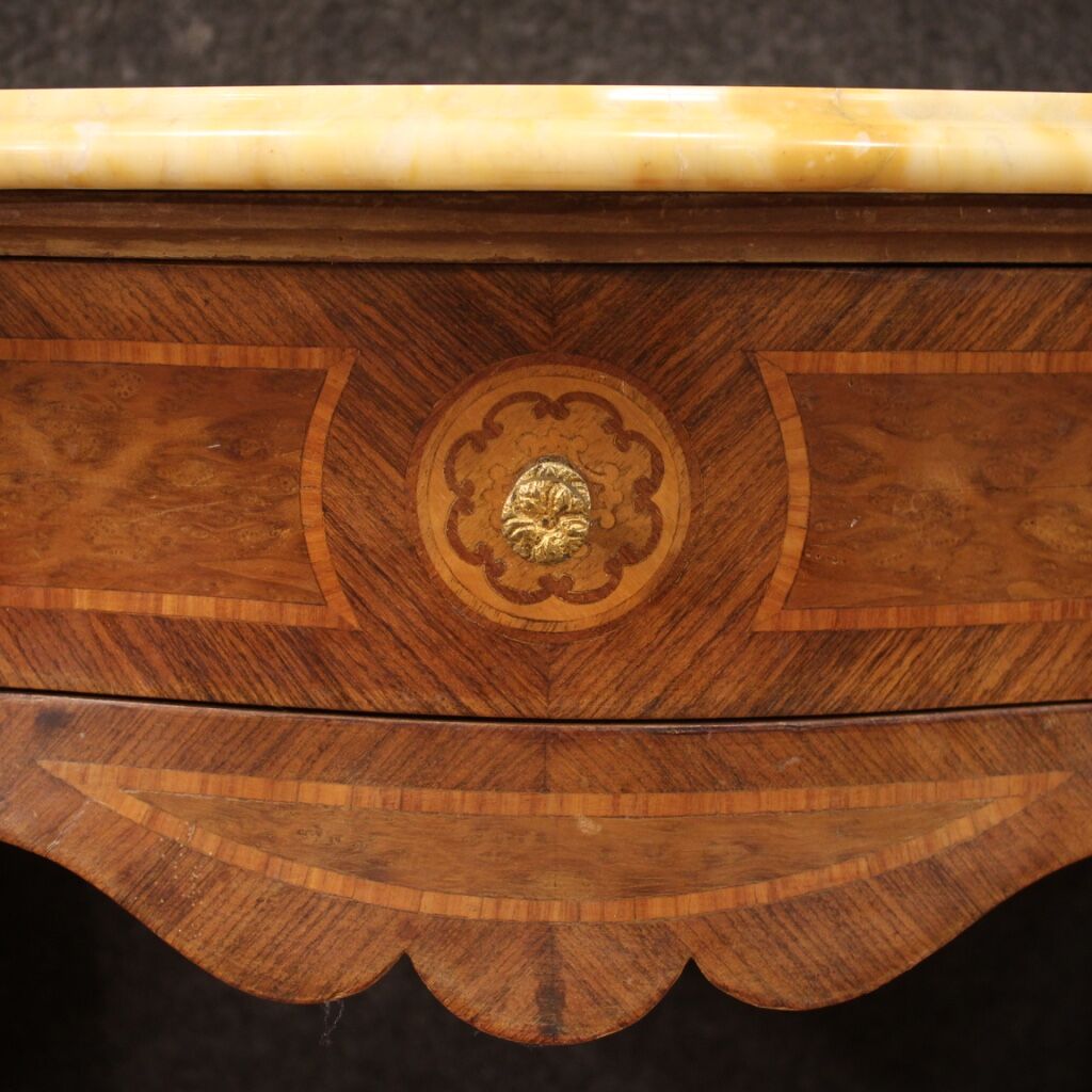 Pair of Italian inlaid bedside tables with marble top
