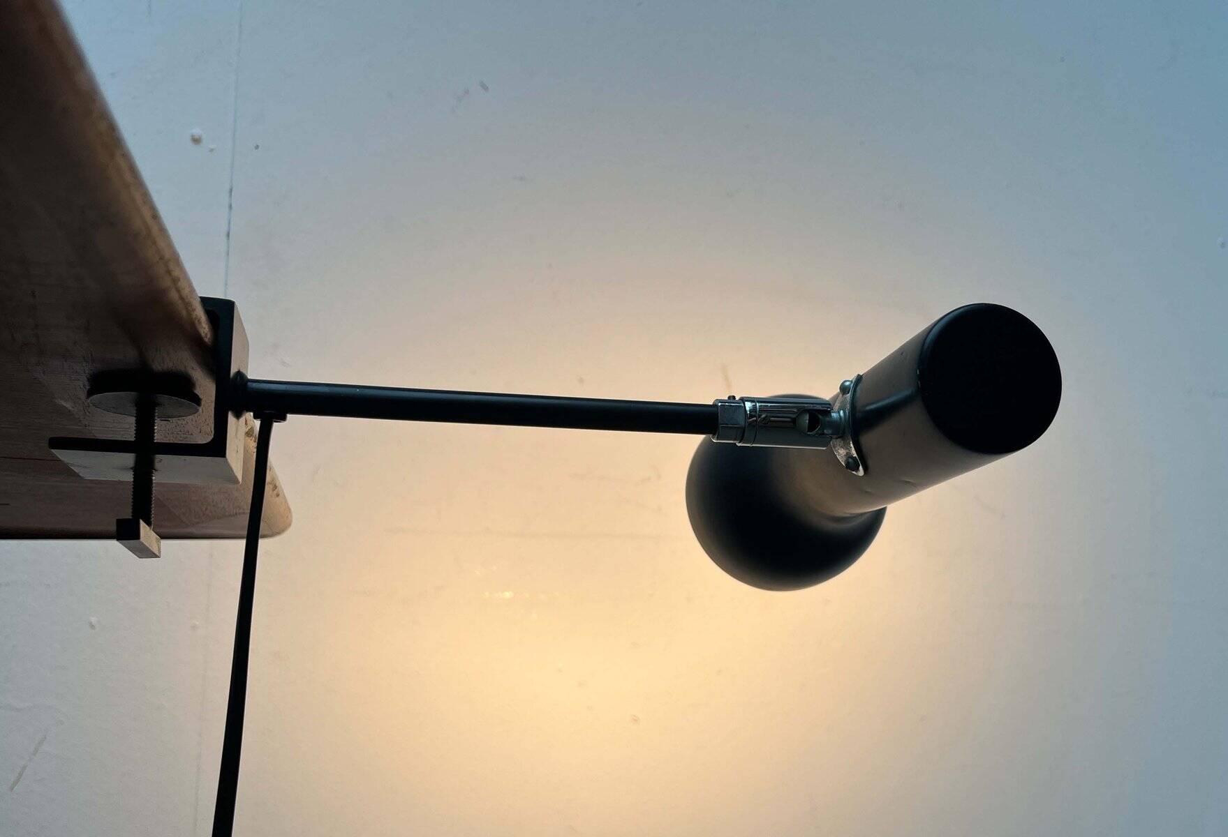 Mid-century minimalist Swiss clamp table lamp by the SLZ team for Swisslamps International, 1960s.