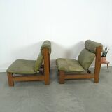 Green leather and oak wood armchair