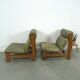 Fauteuil en cuir vert et bois de chêne