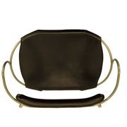 Organic bar stool with a vintage brass backrest and brown leather.