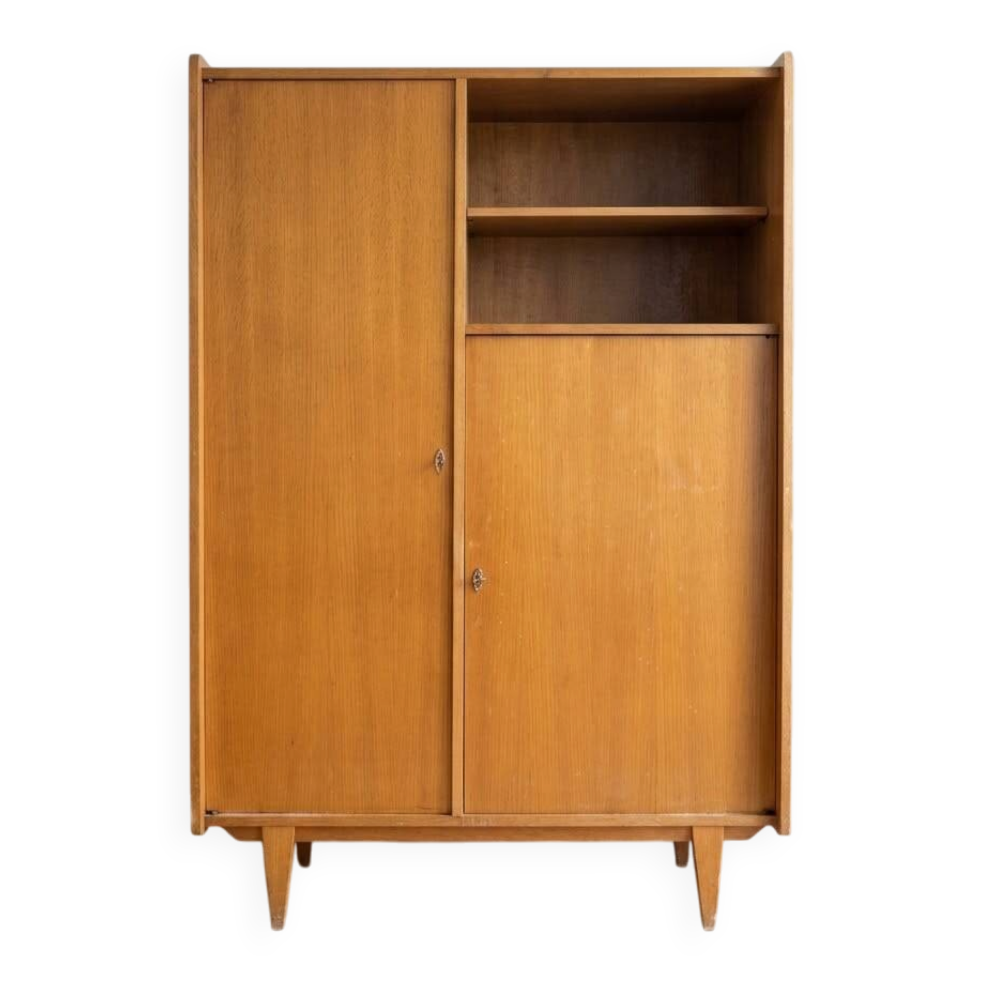 Vintage 1960s wooden wardrobe with tapered legs.