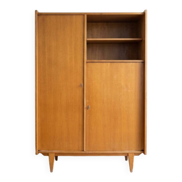 Vintage 1960s wooden wardrobe with tapered legs.