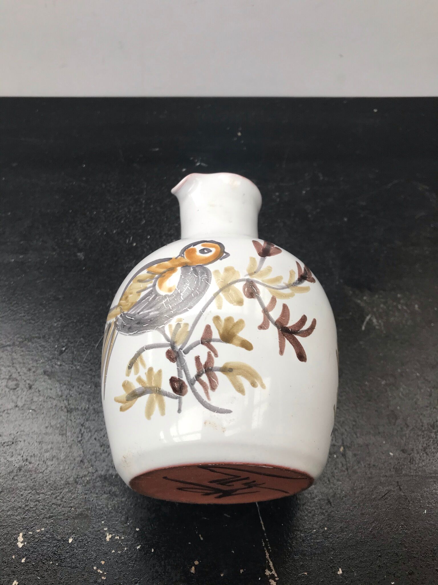 Former ceramic pitcher white decor birds painted