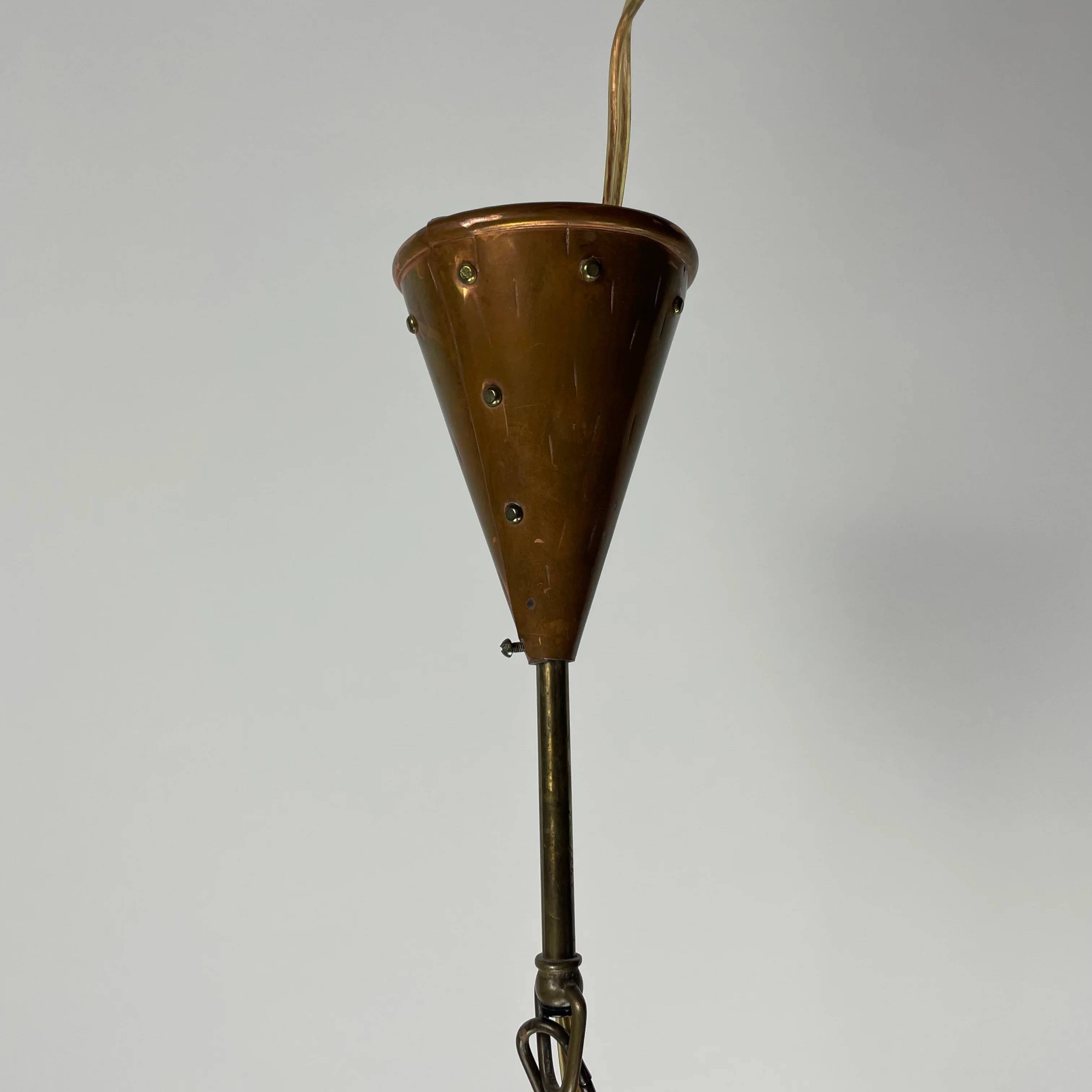 Conical suspended copper pendant by E.S Horn Aalestrup, Denmark 1950