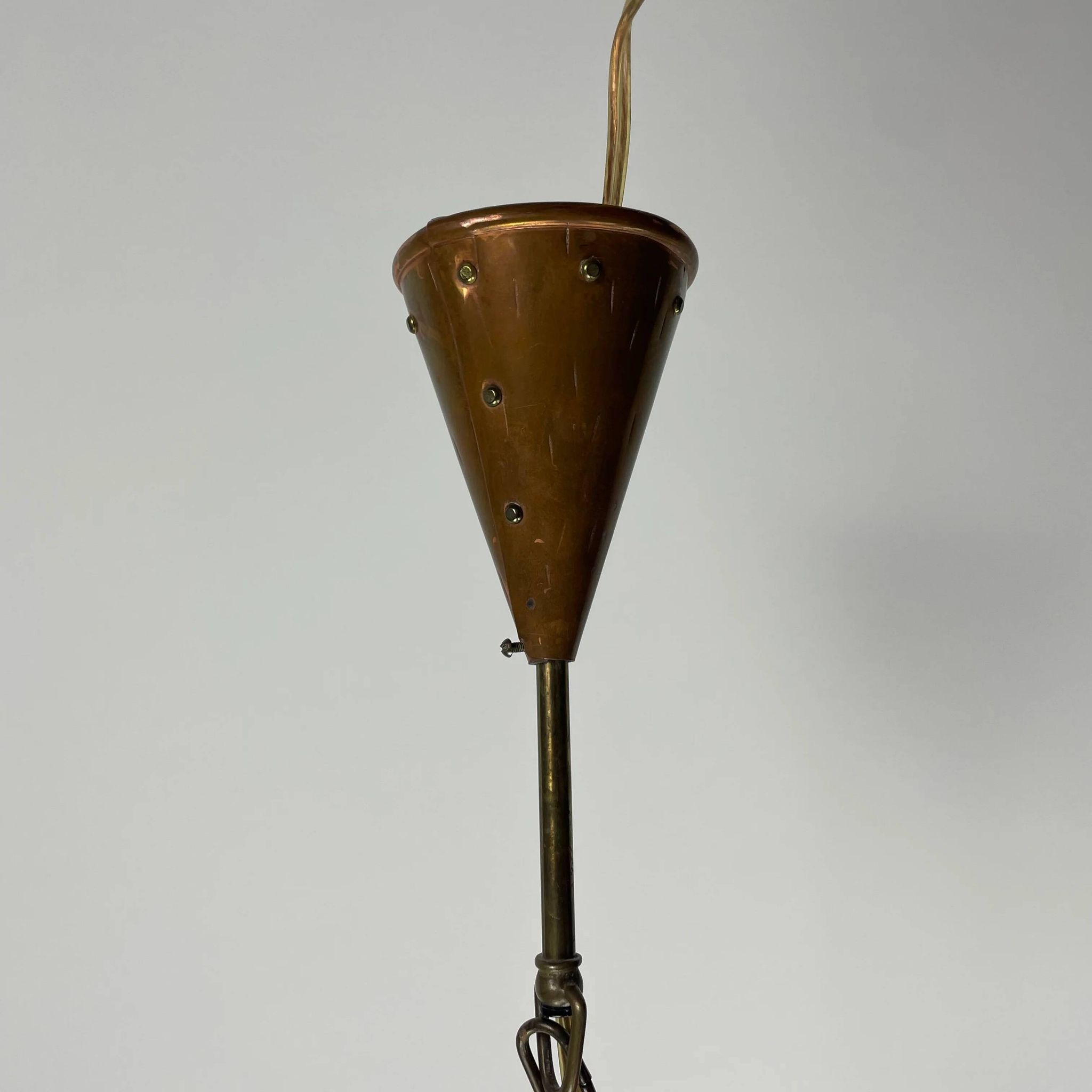 Conical suspended copper pendant by E.S Horn Aalestrup, Denmark 1950