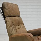 1970s, Norwegian design by Harald Relling, original condition, leather, chrome steel, teak wood.