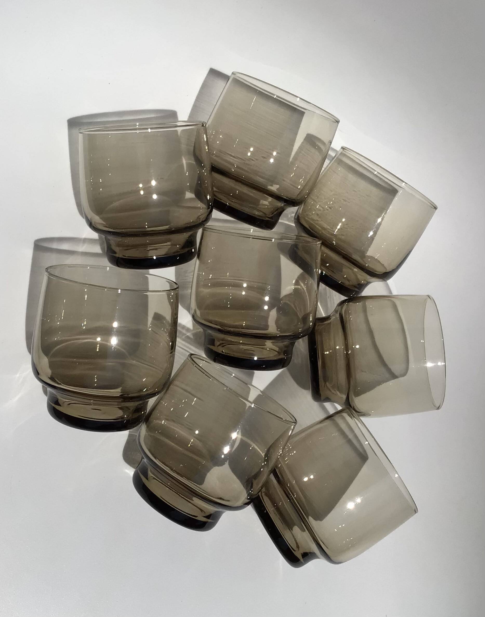8 Low Smoked Water Glasses 70's