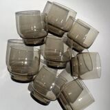 8 Low Smoked Water Glasses 70's
