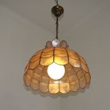 Vintage 1970s French Capiz Shell Light  Peach Scalloped Design Gold Trim