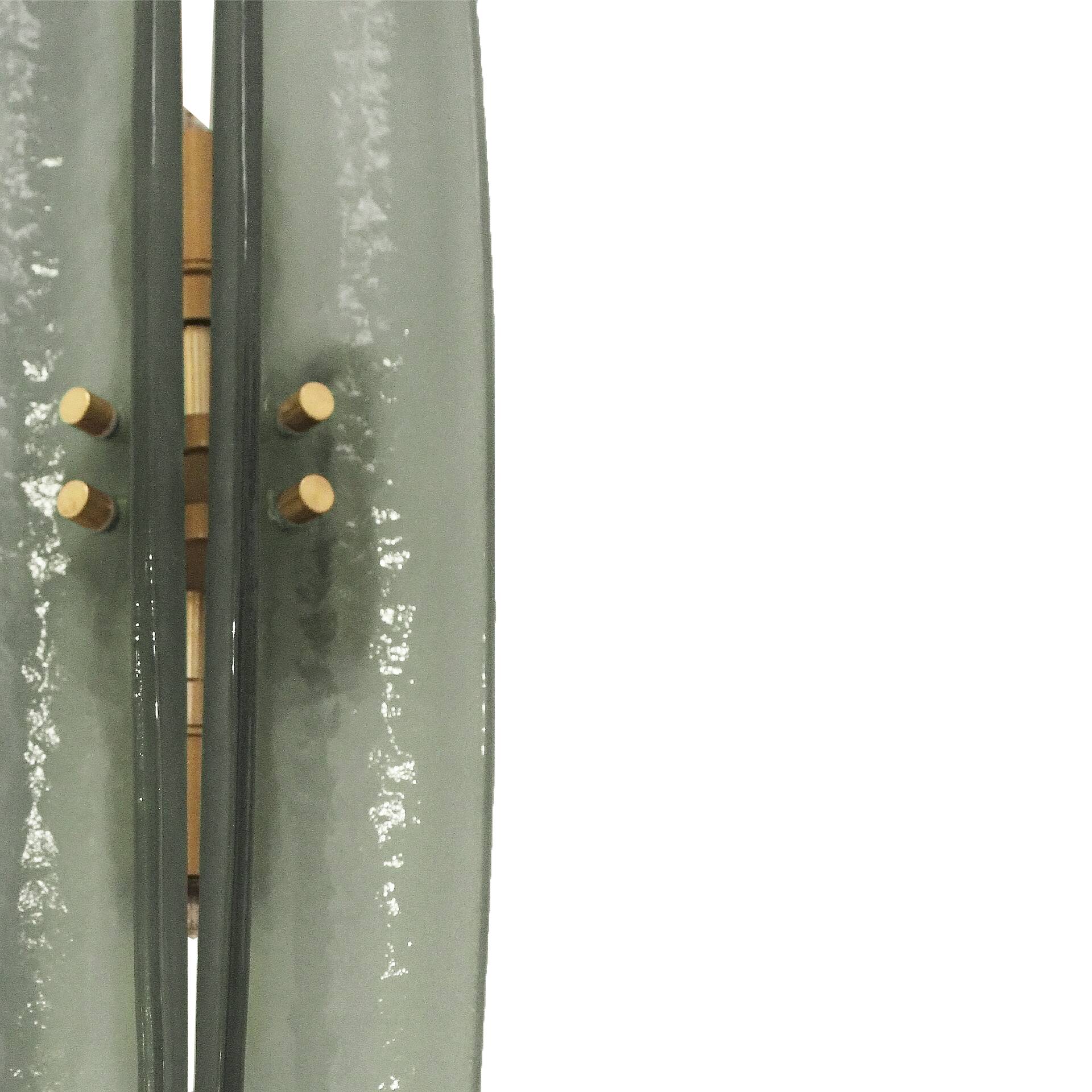Italian wall sconces in bluish grey Murano glass and brass in mid-century modern style.