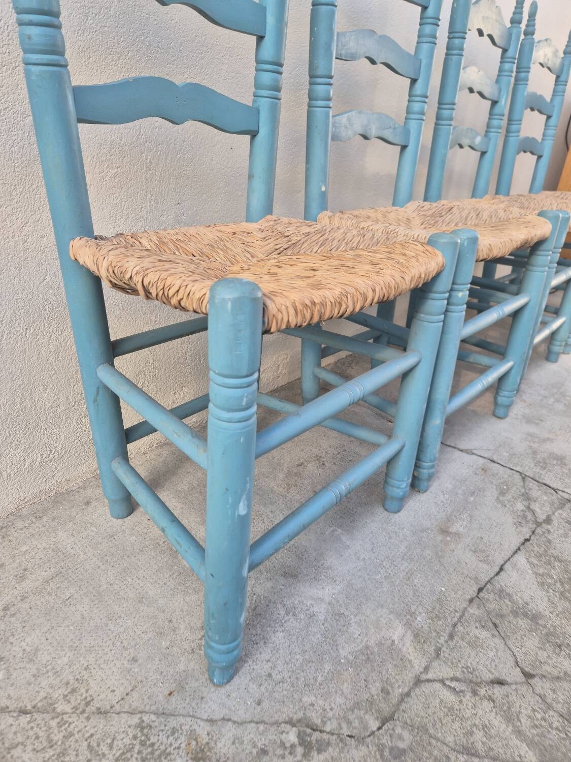 Set of 4 Provencal style straw chairs, old country house