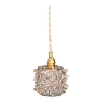 Vintage tulip pendant light in holophane glass