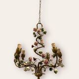 Italian Tole Ceramic Flower Chandelier, 1960s