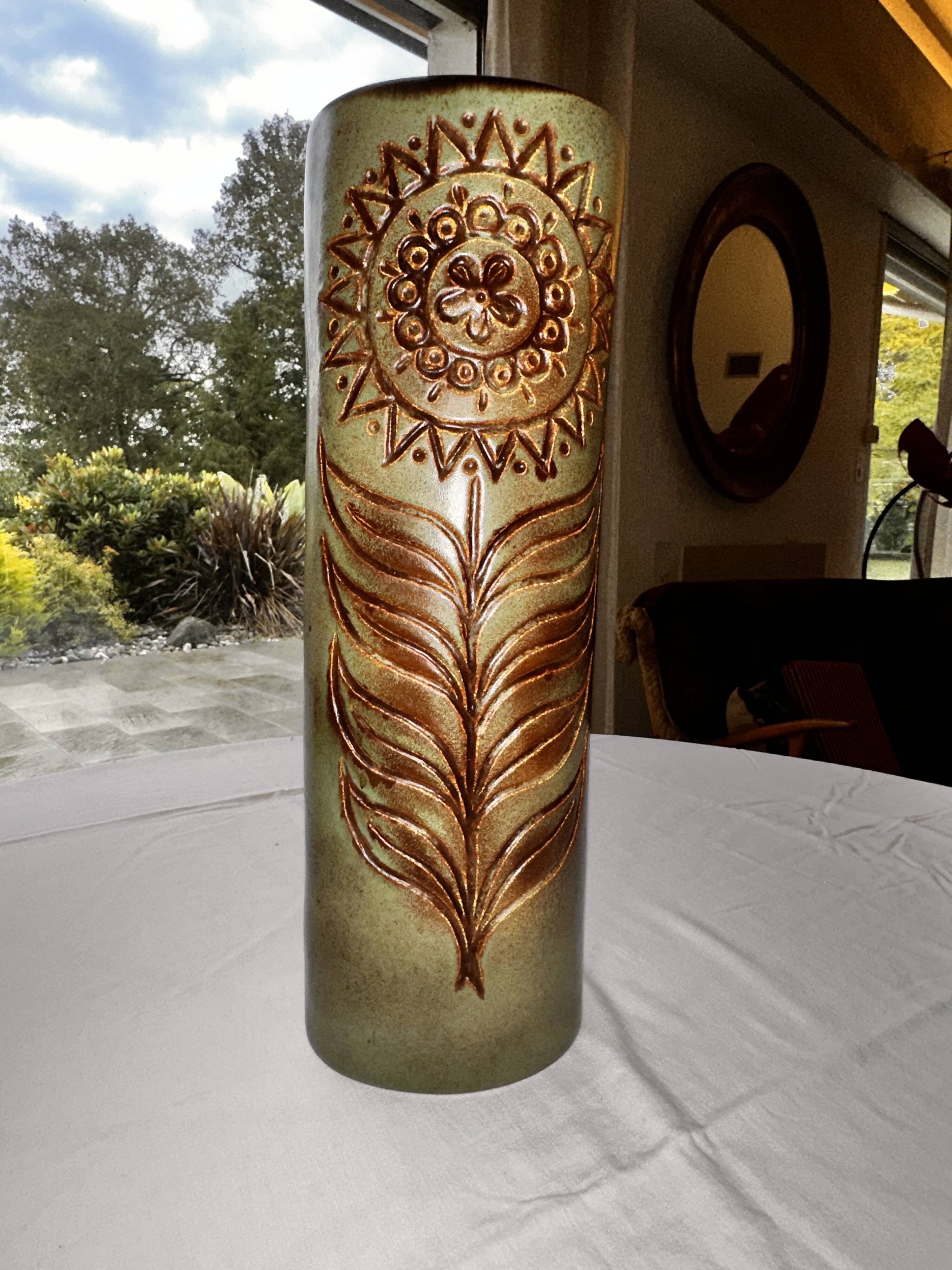 Large tubular ceramic vase Jean Varoqueaux for Périgord pottery