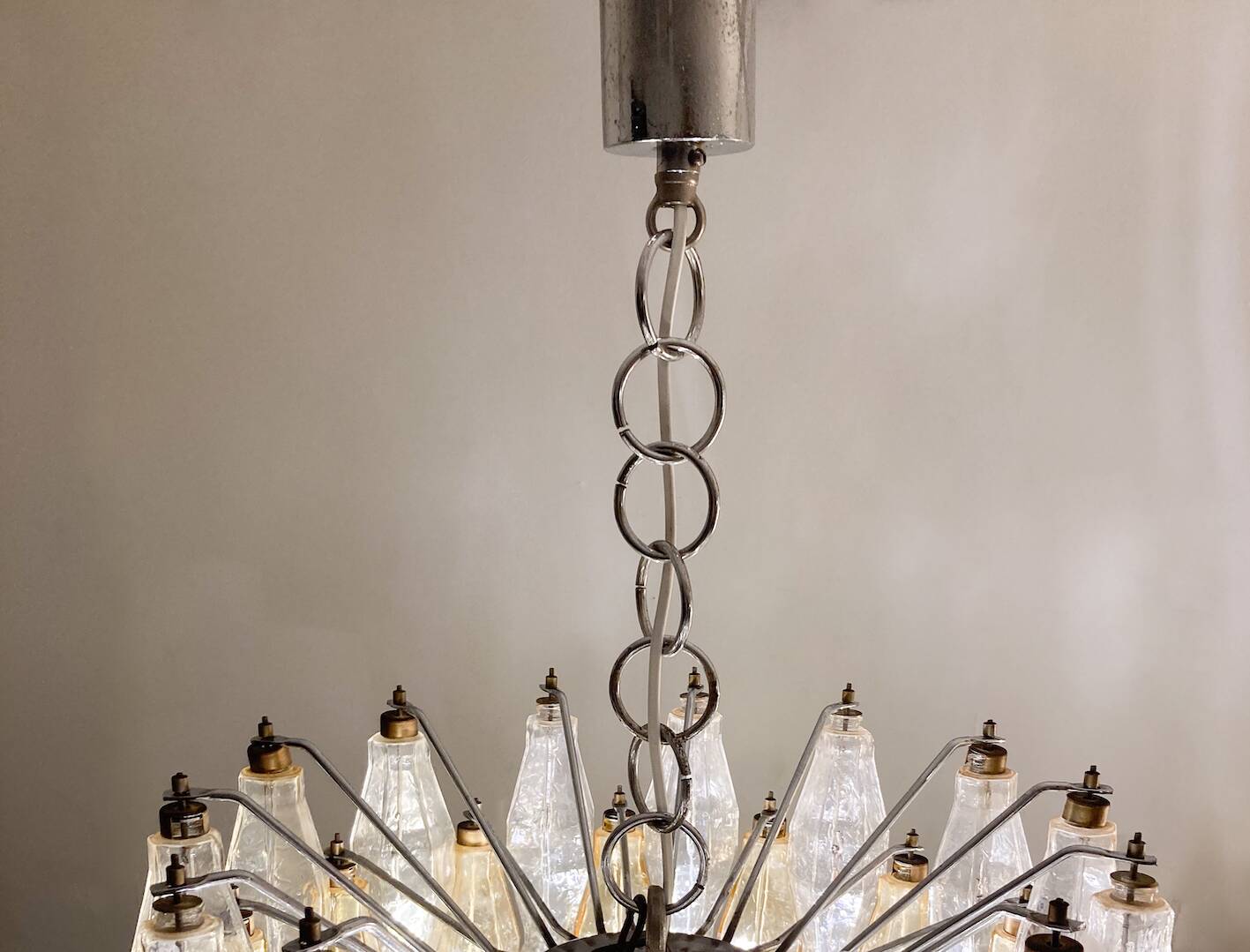 Mid-Century Murano Glass Chandelier "Polyhedr" by Carlo Scarpa for Venini, Italy, 1960s
