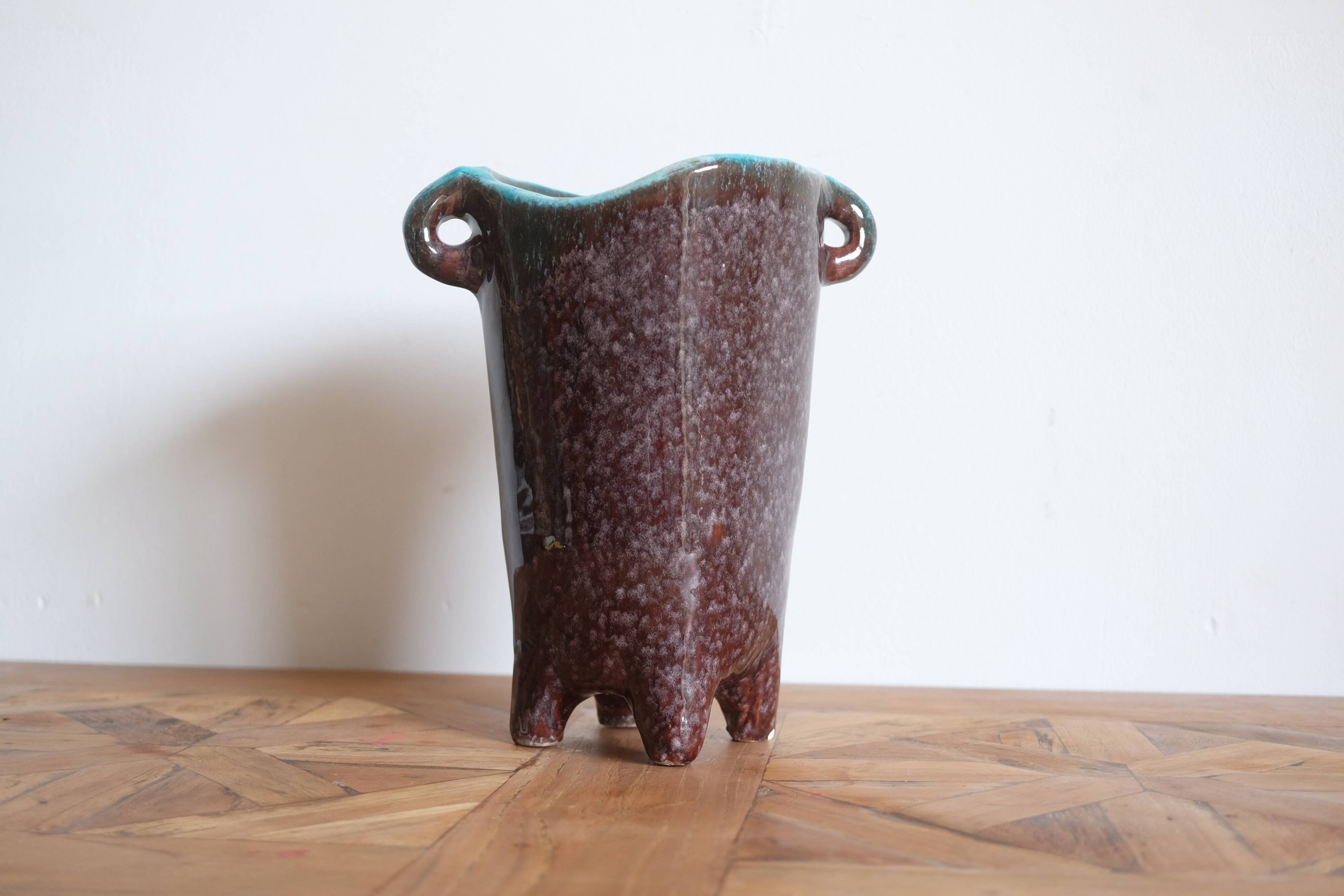 Brutalist vase Accolay signed – French studio pottery from the 1960s