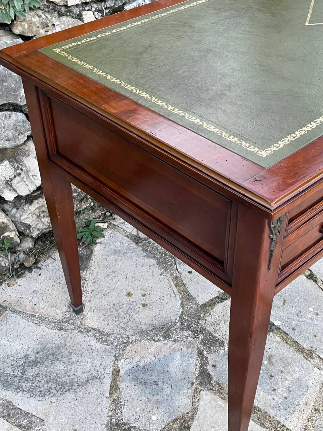Elegant Louis XVI style mahogany flat desk from the 20th century