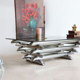 Coffee table in smoked glass and chrome tubular metal, 70s
