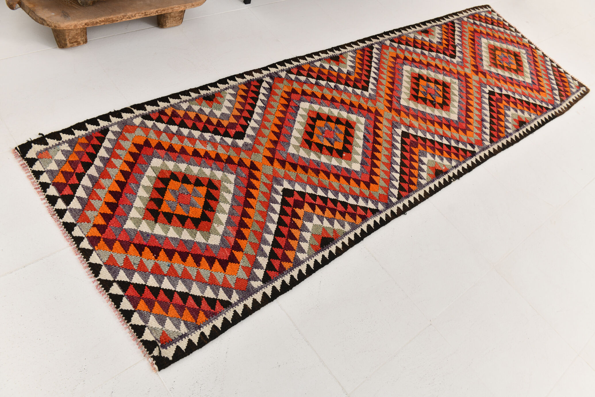 3x9 geometric kilim runner rug, 86x278cm
