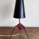 1950s modernist tripod lamp made of sheet metal and brass.