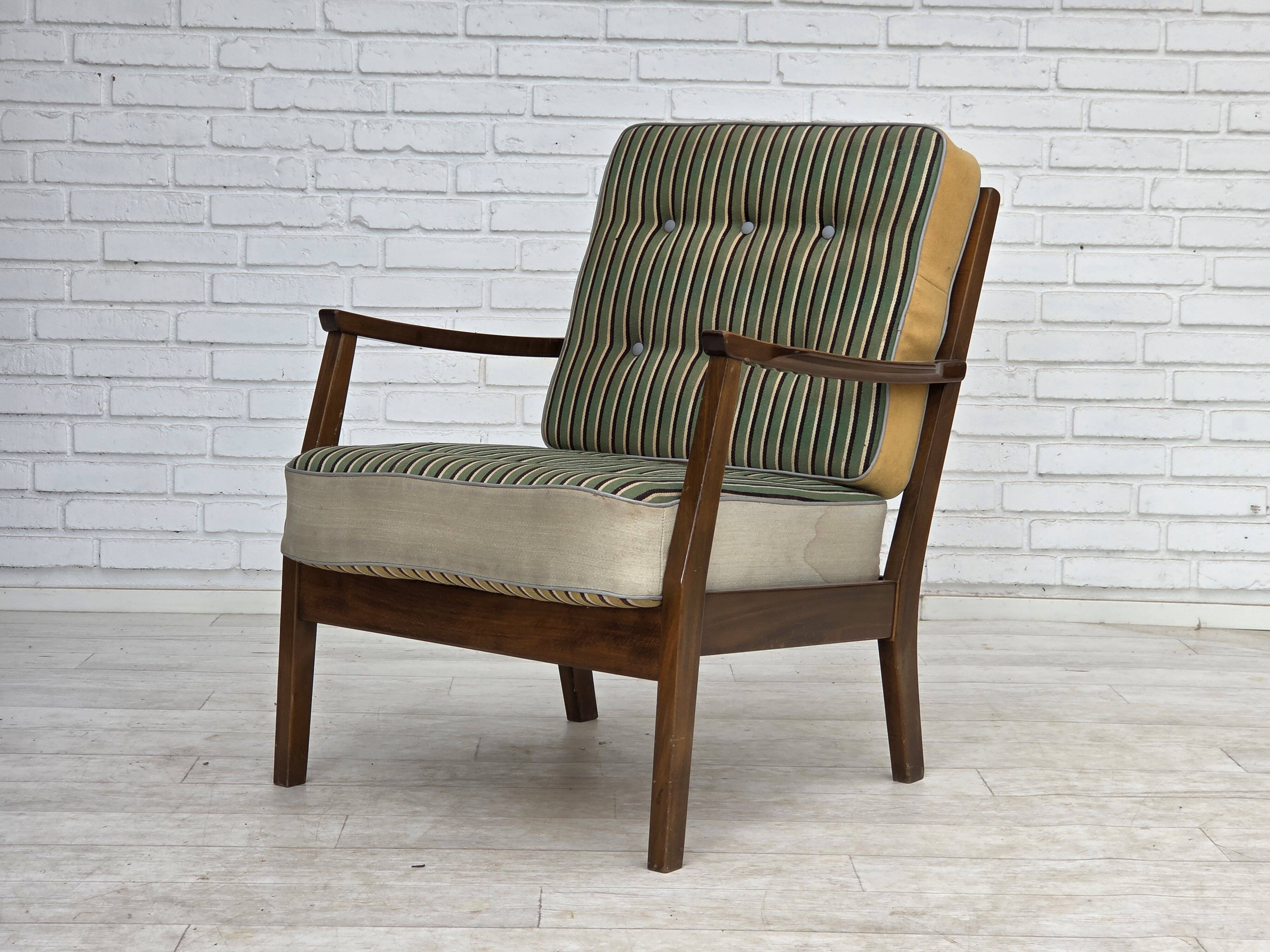1960s, Danish armchair, furniture wool, beech wood.