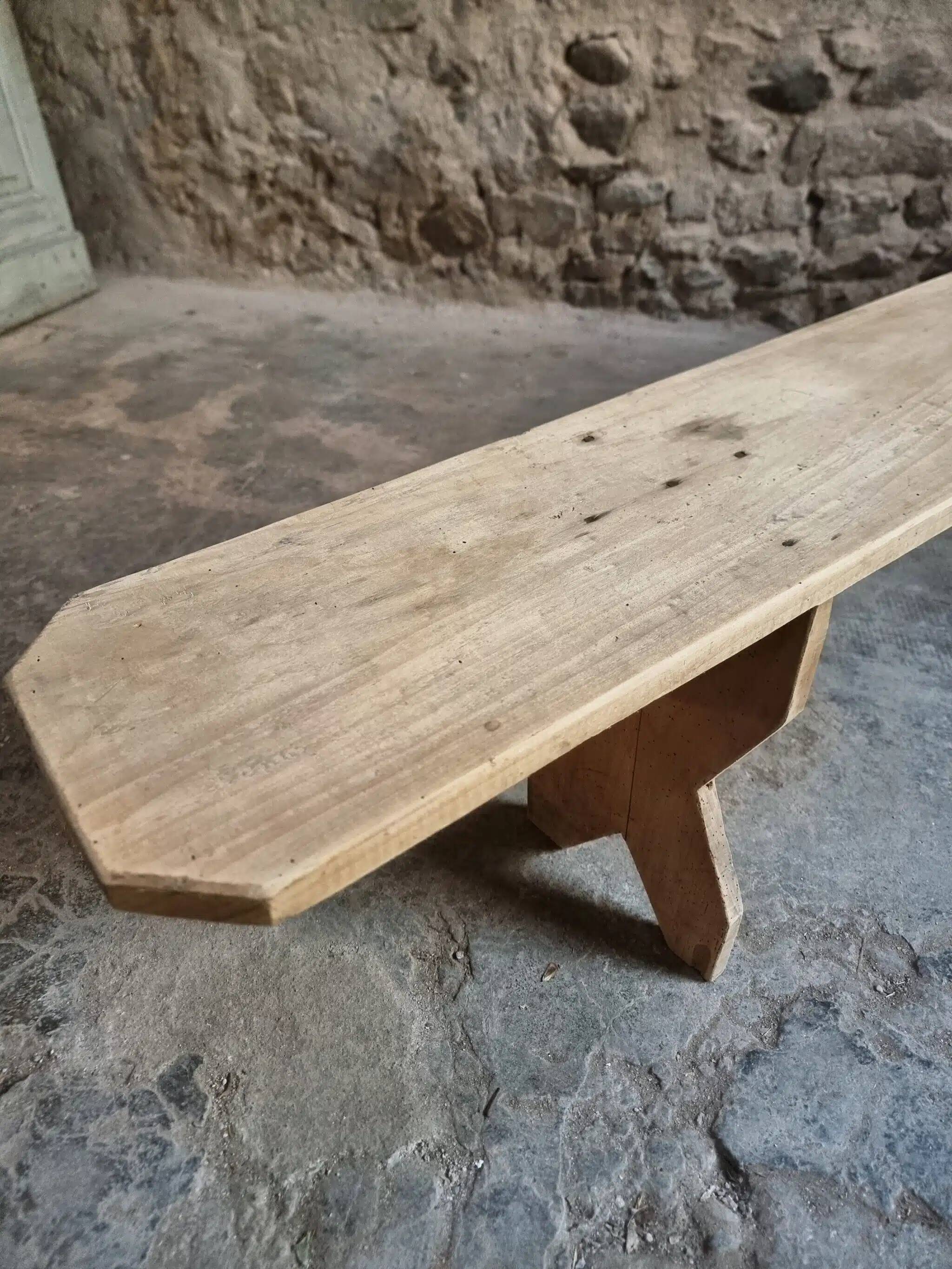 Set of 2 antique French poplar benches, consoles or shelves, circa 1900.
