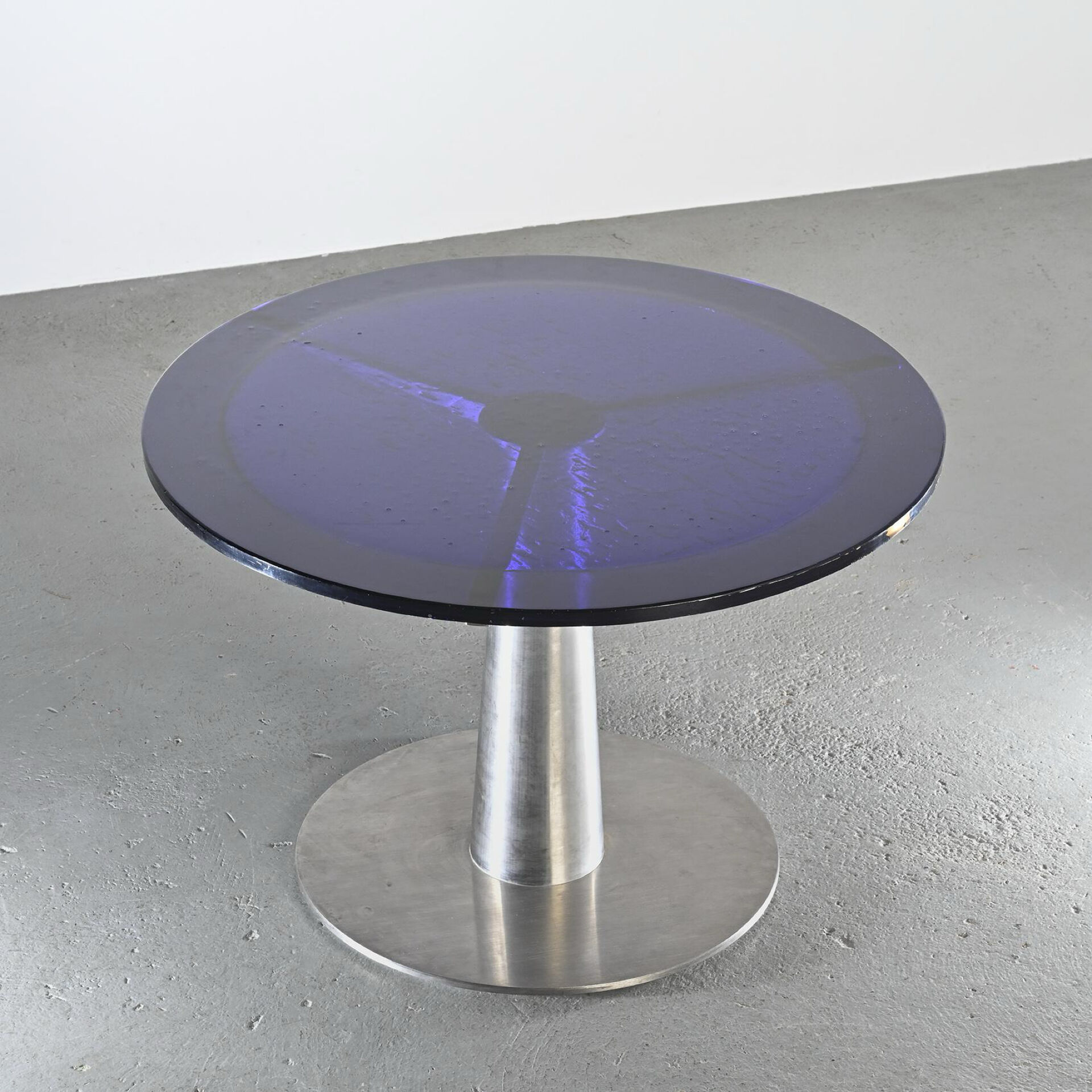 Table à manger en verre soufflé et acier par Perrin & Perrin, vers 1990.