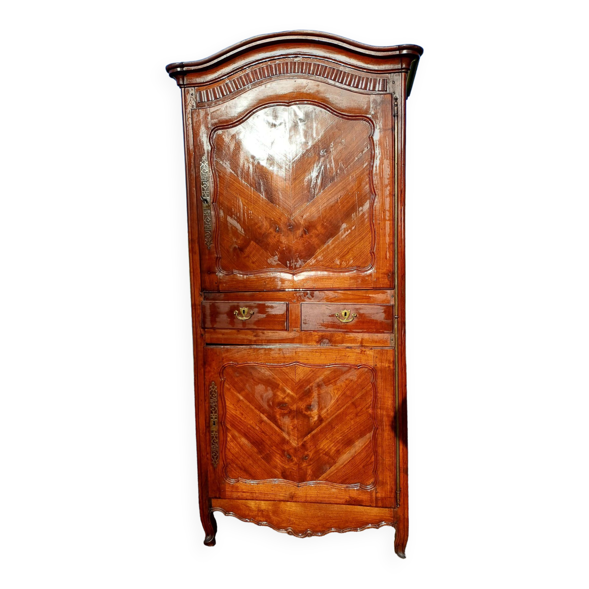 19th century walnut wardrobe with 2 doors and 2 drawers
