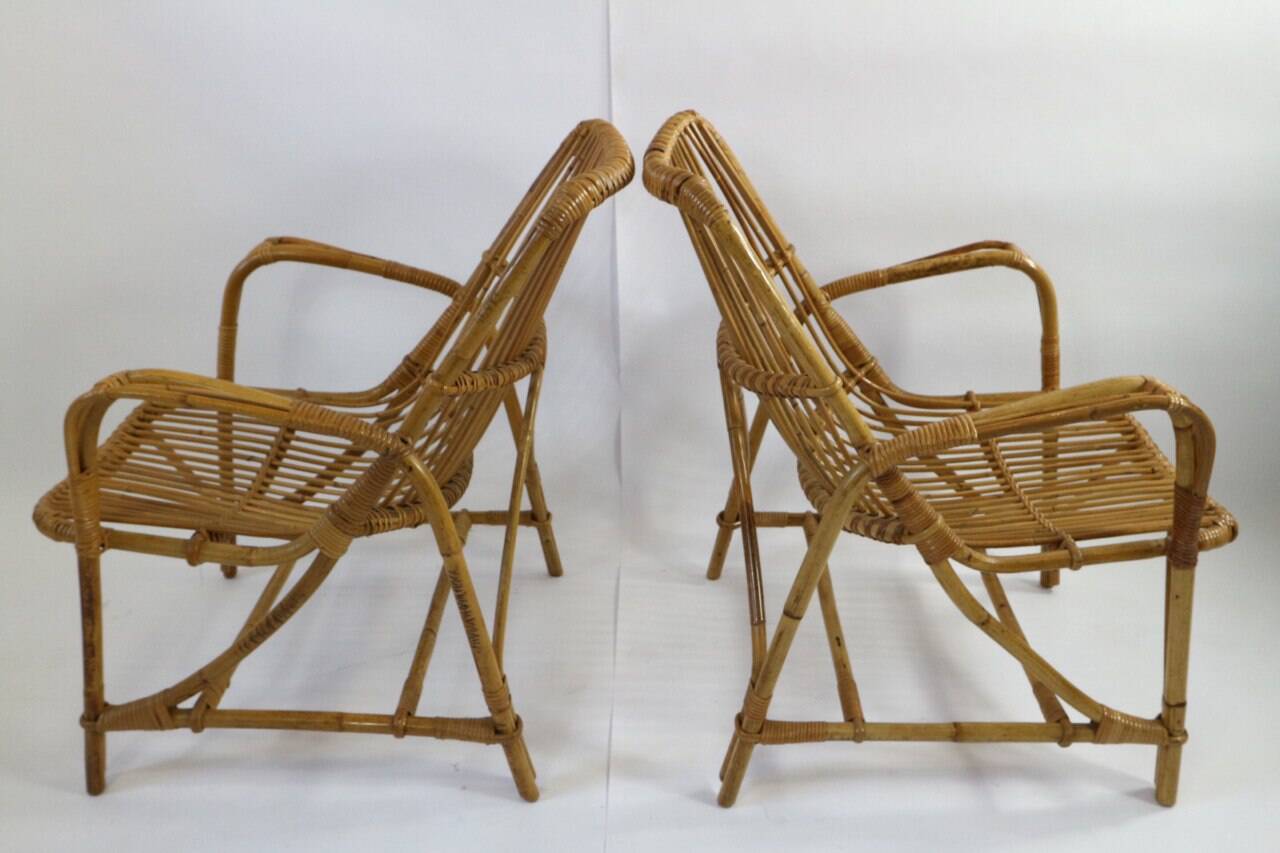 Pair of vintage bamboo armchairs, Bonacina style