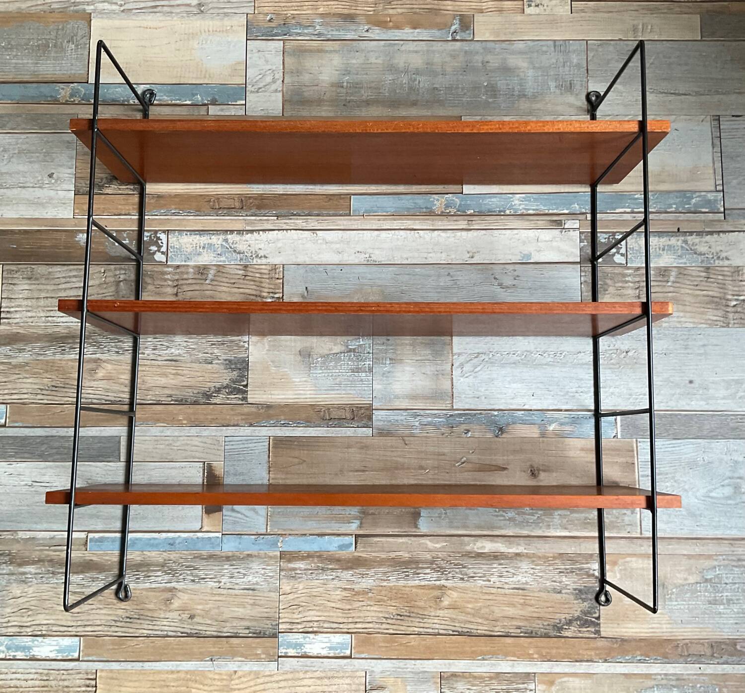 Vintage teak and metal shelf from the 60s