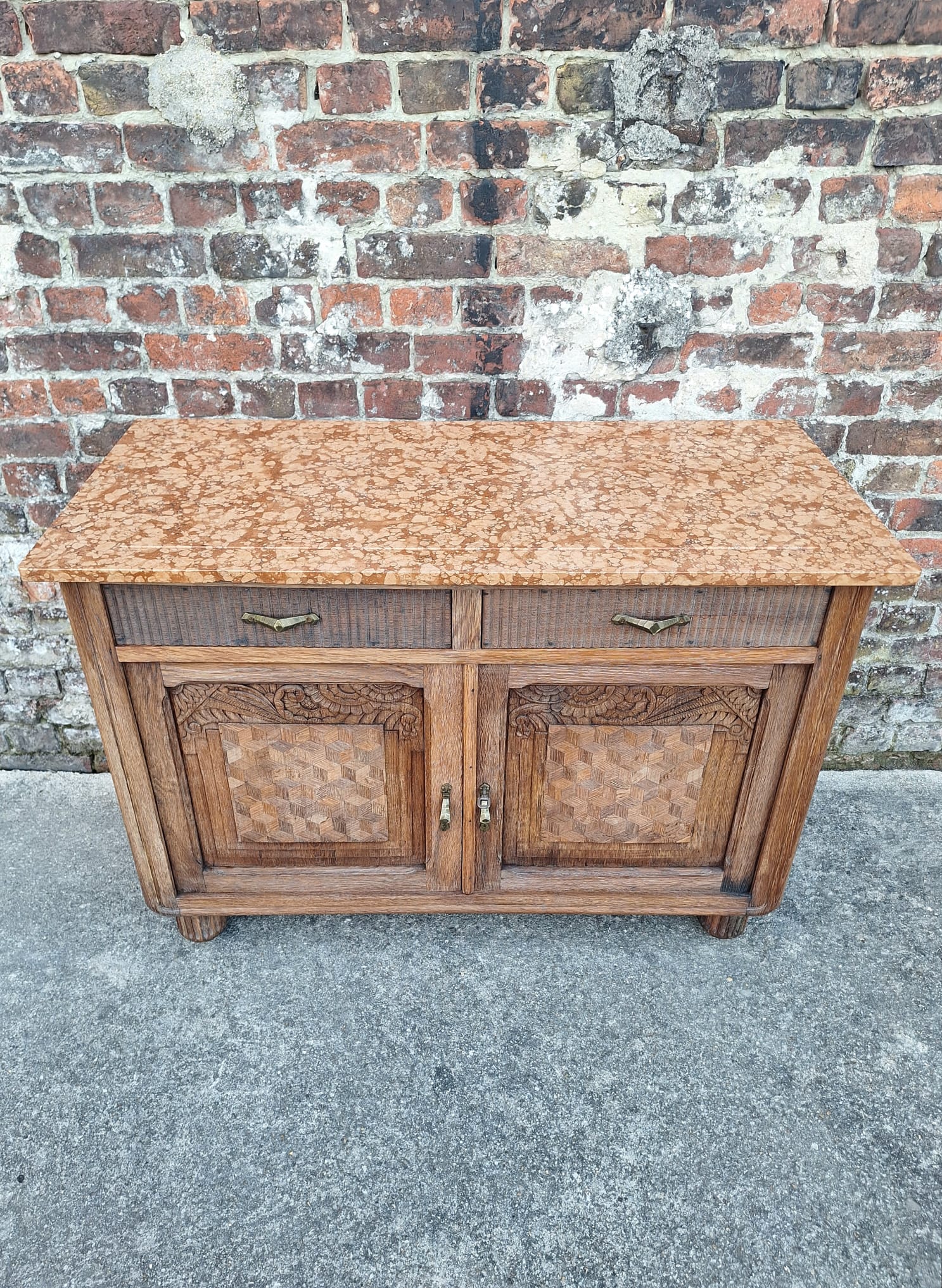 Art Deco buffet with marble top, antique sideboard.
