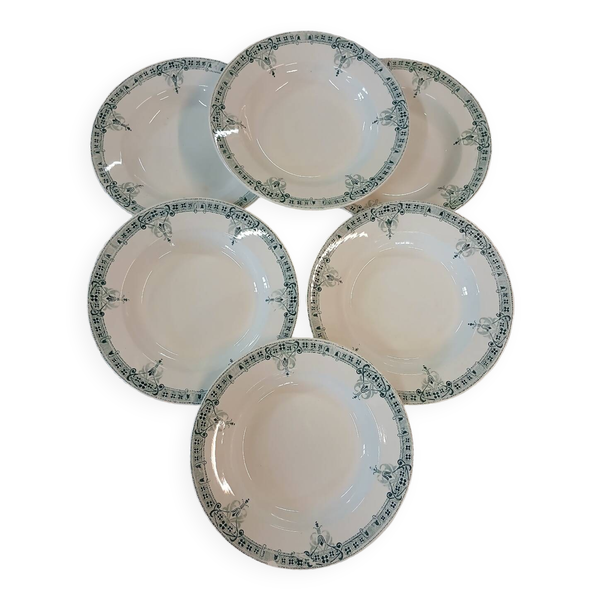 6 antique ironstone soup plates