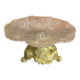 Antique art nouveau fruit bowl moulded glass + golden metal pedestal