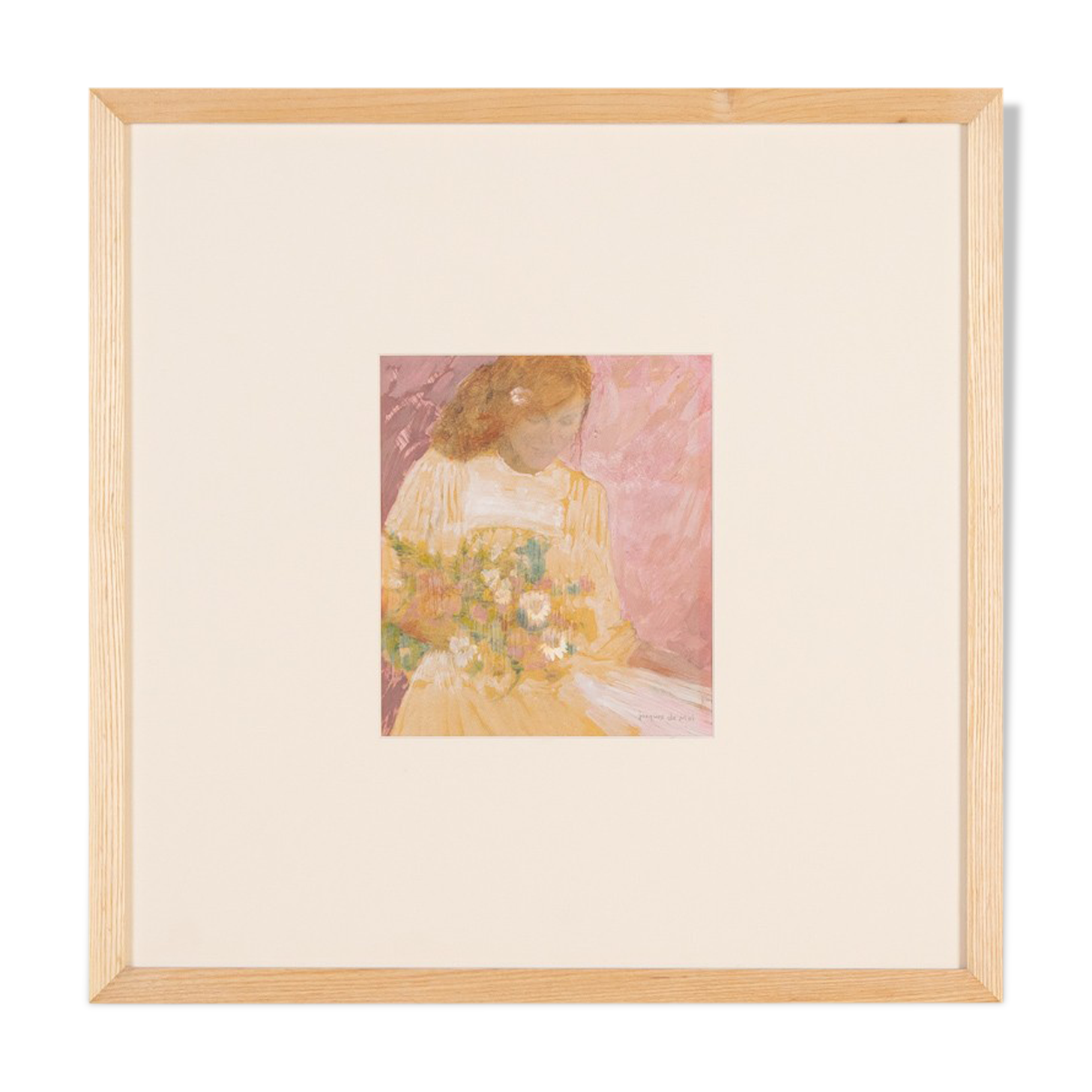 Lady with Flowers, Gouache on Cardboard, 50 x 50 cm