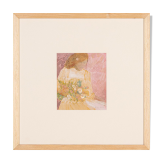 Lady with Flowers, Gouache on Cardboard, 50 x 50 cm