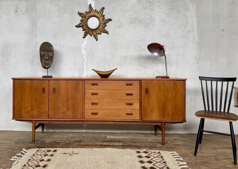 Teak sideboard 220 cm 3 doors 4 drawers 1960